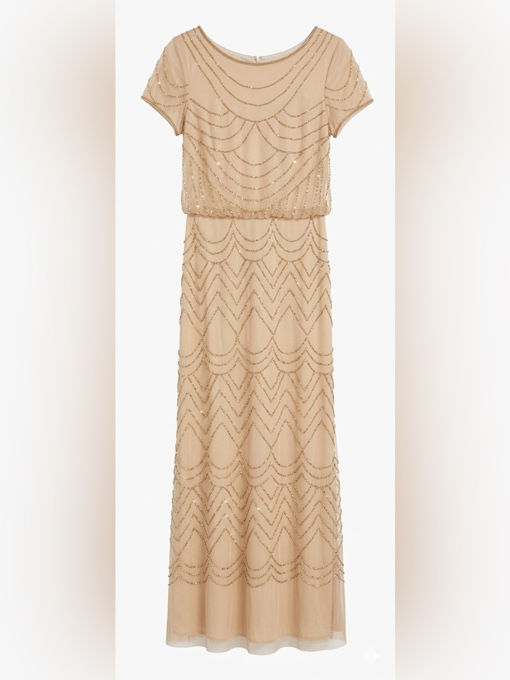 Adrianna Papell Champagne Beaded Maxi Dress